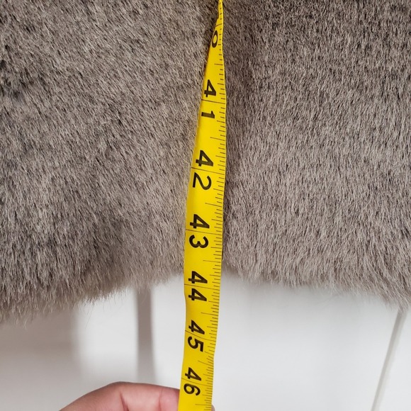 HM Fuzzy Faux Fur Long Coat Womens Large Party Gray Statement Oversized Jacket - Picture 6 of 16